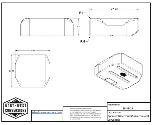 Northwest Conversions 28 Gallon Mercedes Sprinter Spare Tire Water Tank - Image 17