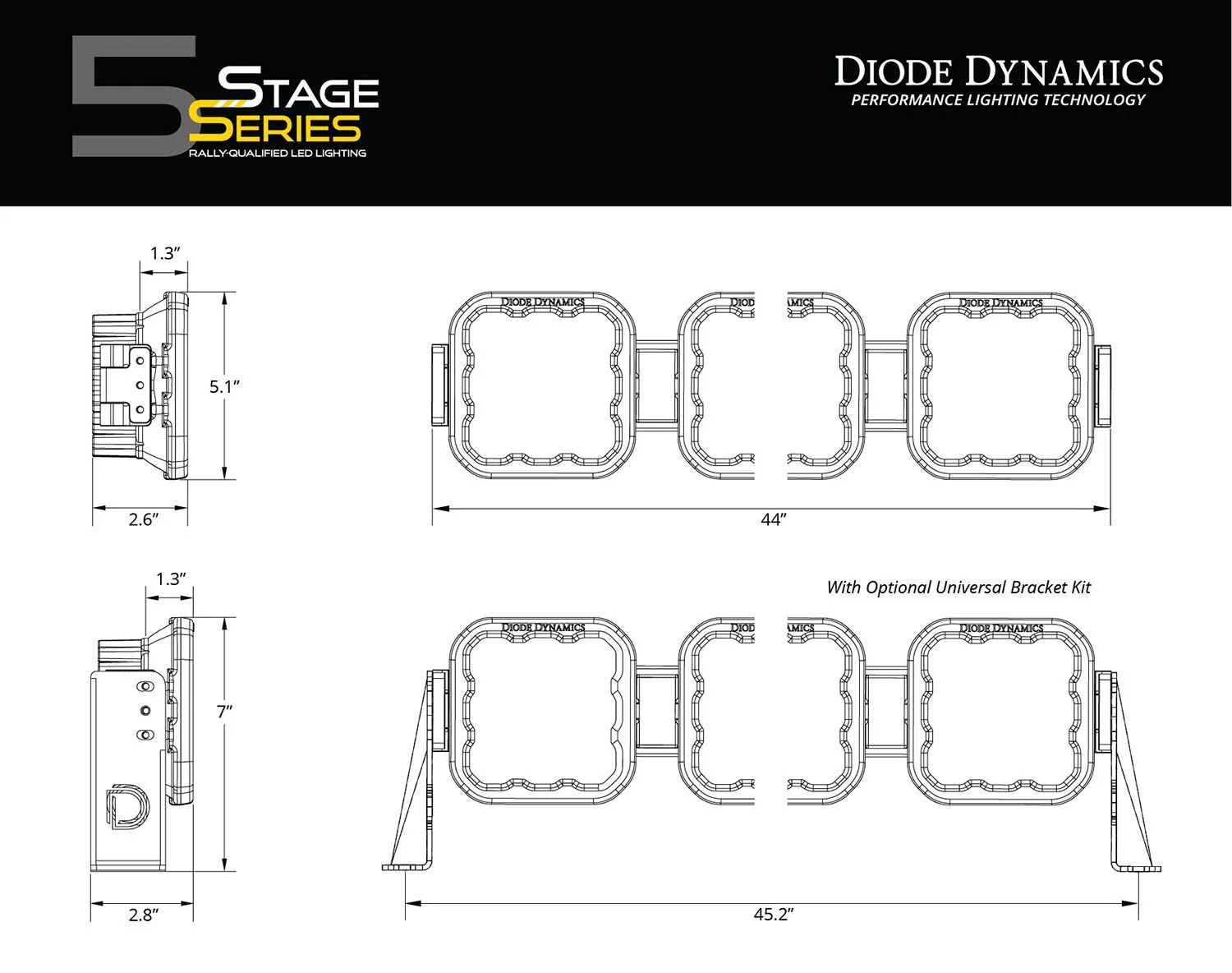 Diode Dynamics SS5 Sport Universal CrossLink 7-Pod Lightbar White Combo - Image 7