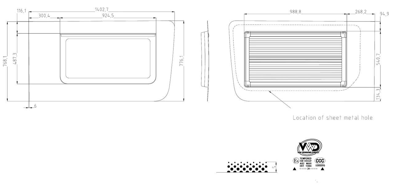 VWD 2007+ Mercedes Sprinter Passenger Side Sliding Door Premium Awning Van Window (SR101-AW) - Image 12